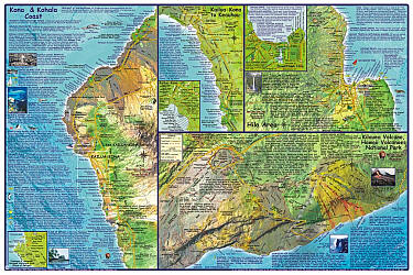 Hawaii, The Big Island, Guide Road and Tourist Map, Hawaii State, America.