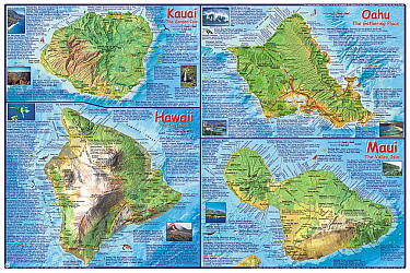 Hawaiian Islands Illustrated Road and Tourist Guide Map, America.