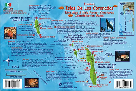 Isles De Los Coronados "Coronado Islands" Dive, Road and Recreation Map, California, America.
