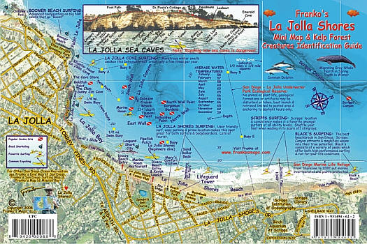 La Jolla Shores Fish Card, Road and Recreation Map, California, America.