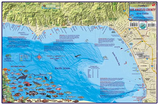 Los Angeles County Coast Diving and Recreation Map, California, America.