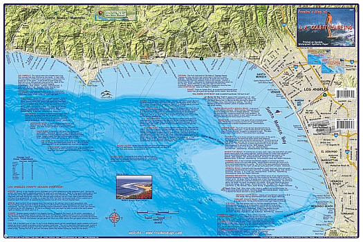 Los Angeles County Surfing Map, California, America.