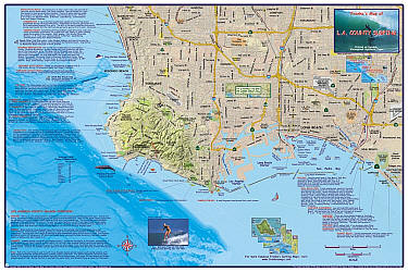 Los Angeles County Surfing Map, California, America.