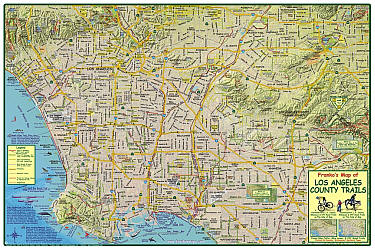 Los Angeles County Trails, Road and Recreation Map, California, America.