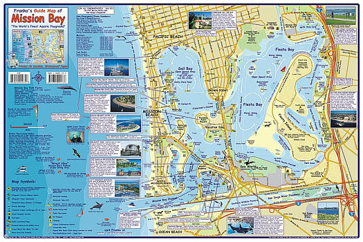 Mission Bay Guide and Waterways, Road and Recreation Map, California, America.
