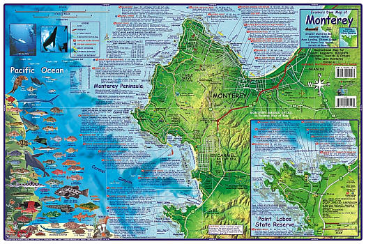 Monterey Dive and Guide Map, California, America.