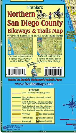San Diego Northern County Bikeways and Trail Road and Recreation Map, California, America.