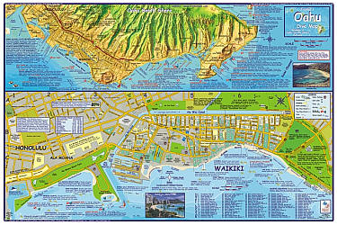 Oahu Diving Road and Recreation Map, Hawaii, America.