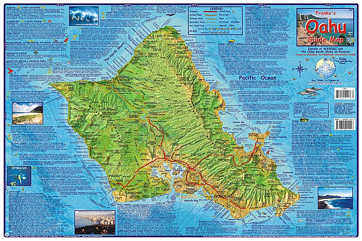 Oahu Guide Road and Recreation Map, Hawaii, America.