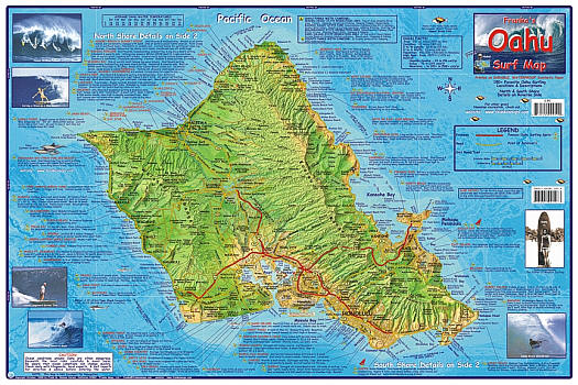 Oahu Surfing Road and Recreation Map, Hawaii, America.