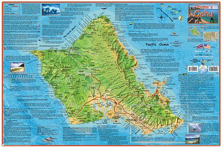 Oahu Obama's Guide Road and Recreation Map, Hawaii, America.