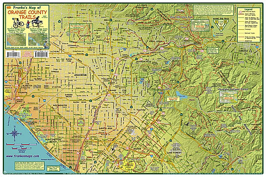 Orange County Trails, Road and Recreation Map, California, America.