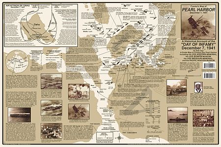 Pearl Harbor Road and Tourist Map, Hawaii, America.