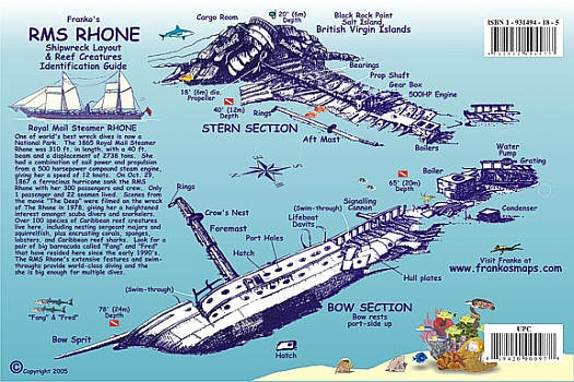 Rhone Wreck Fish Card Road and Recreation Map.