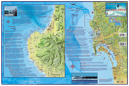 San Diego Surfing Map, California, America.