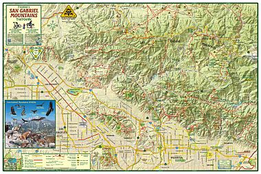 San Gabriel Mountains, Road and Recreation Map, California, America.
