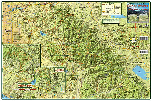 Santa Ana Mountains and Chino Hills, Road and Recreation Map, California, America.