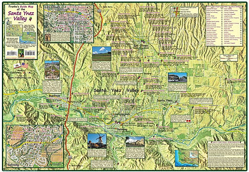 Santa Ynez Valley, Road and Recreation Map, California, America.