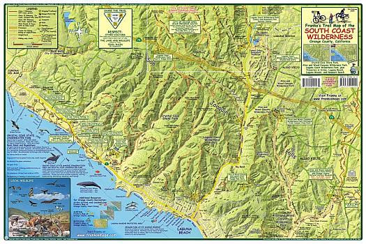 South Coast Wilderness Orange, Road and Recreation Map, California, America.