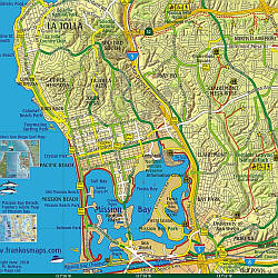 San Diego Southern County Bikeways and Trail Road and Recreation Map, California, America.