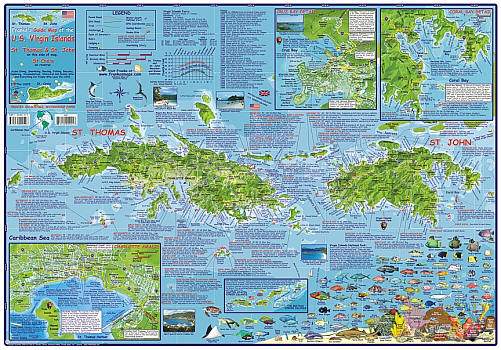 Virgin Islands, US Guide Road and Recreation Map, America.