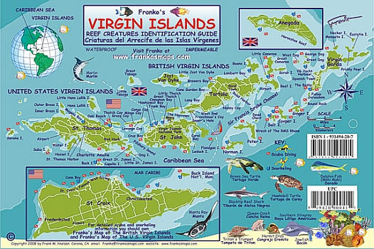 Virgin Islands Creatures Identification and Location Guide Card.