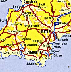 Devon and Cornwall, Road and Tourist Map.