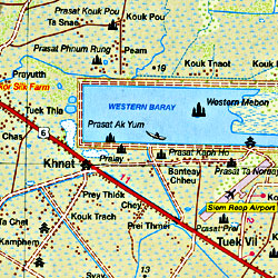 Cambodia Road and Tourist Map.
