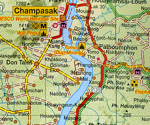 Laos Road and Shaded Relief Tourist Map.