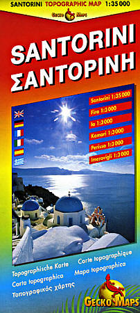 Santorini Island, Road and Topographic Tourist map, Greece.