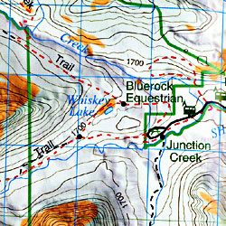 Highwood and Cataract Creek Road and Topographic Tourist Map, British Columbia and Alberta, Canada.