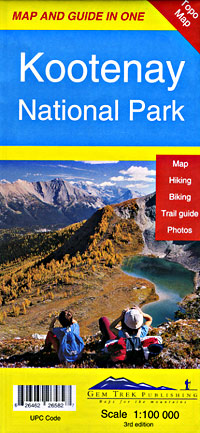 Kootenay National Park Road and Topographic Tourist Map, British Columbia and Alberta, Canada.