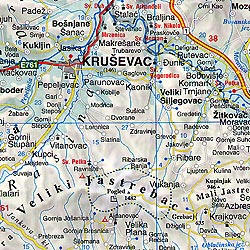 Serbia and Montenegro, Road and Shaded Relief Tourist Map.