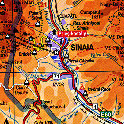 Transylvania South East Road and Physical Tourist Map.