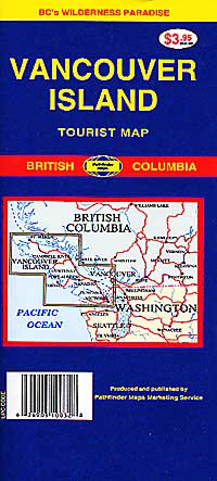 Vancouver Island Road and Tourist Map, British Columbia, Canada.