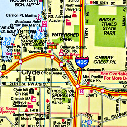 Great Eastside Bellevue, Road and Recreation Map, Washington, America.