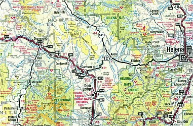 Montana, WEST, Road and Recreation Map, America.