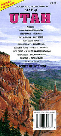 Utah Road and Topographic Recreation Map, America.