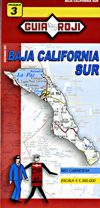 Baja California Sur, Road and Tourist Map, Mexico.