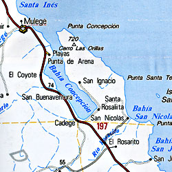Baja California Sur, Road and Tourist Map, Mexico.