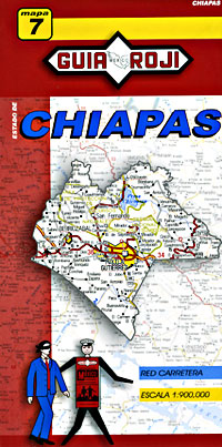 Chiapas State, Road and Tourist Map, Mexico.