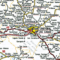 Chiapas State, Road and Tourist Map, Mexico.