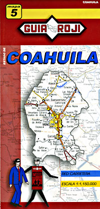 Coahuila State, Road and Tourist Map, Mexico.