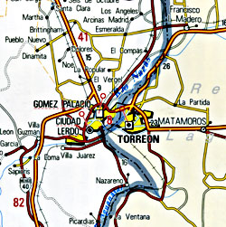 Durango State, Road and Tourist Map, Mexico.