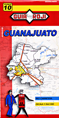 Guanajuato State, Road and Tourist Map, Mexico.