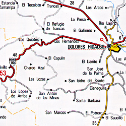 Guanajuato State, Road and Tourist Map, Mexico.