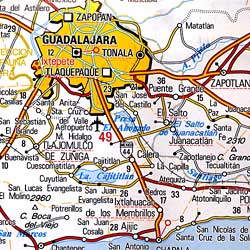 Jalisco State, Road and Tourist Map, Mexico.