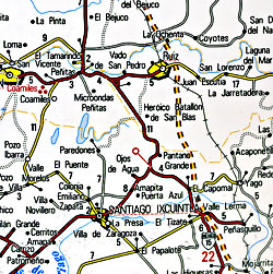 Nayarit State, Road and Tourist Map, Mexico.