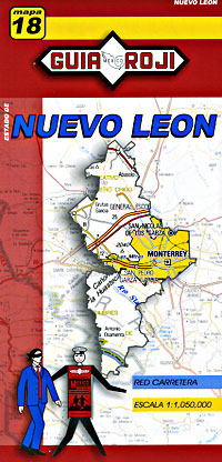 Nuevo Leon State, Road and Tourist Map, Mexico.