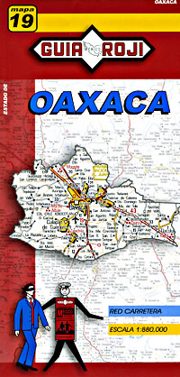 Oaxaca State, Road and Tourist Map, Mexico.